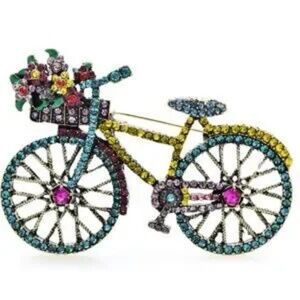 Bicycle Floral Rhinestone Brooch Womens Retro Casual Fashion Jewelry Pin New